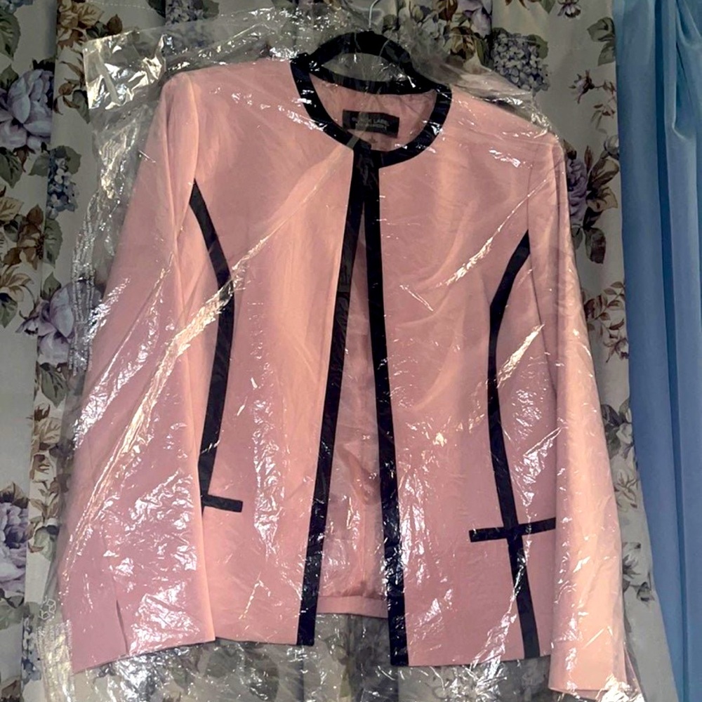 Elegant Pink Women's Jacket with Black Trim